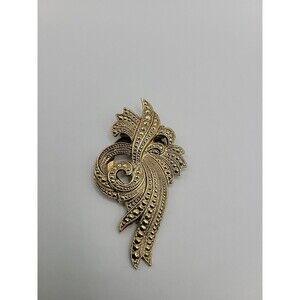 Vintage Gold‎ Tone Abtract Swirl Fur Clip Mid Century Costume Jewelry